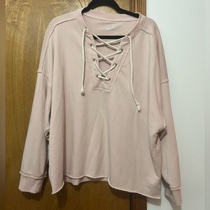 Aerie Sunday Soft Lace Up Oversized Sweatshirt